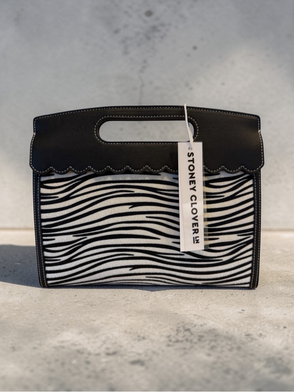 Stoney Clover Black & White Zebra Scallop-Top Handbag/clutch